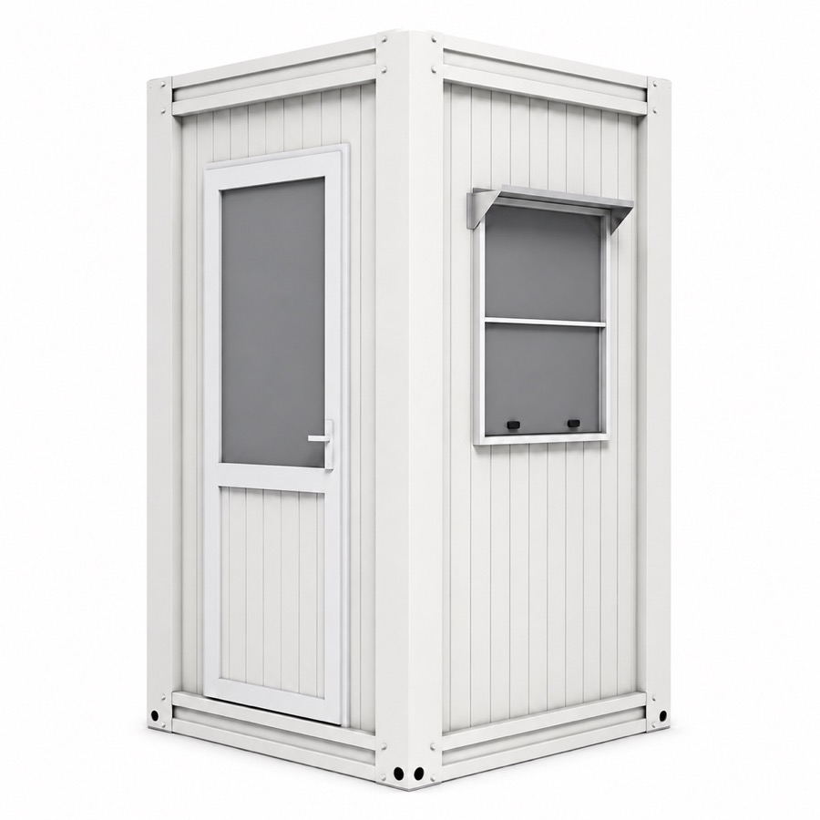 Caseta de vigilancia modular compacta 1,45 × 1,45 m para control de acceso y portería